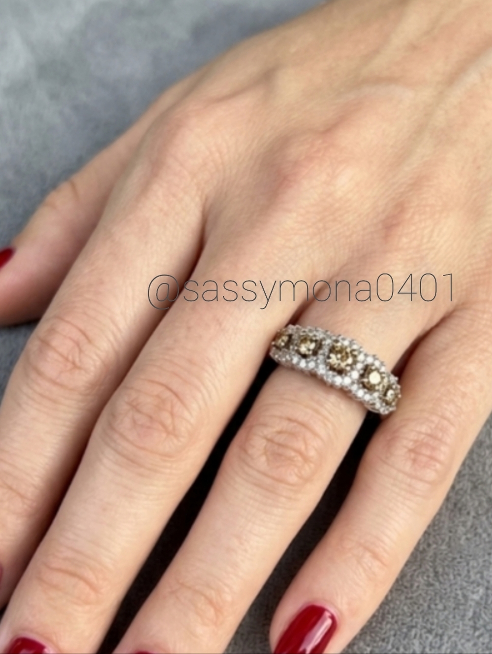 10KT Champagne Diamond 5-stone Ring Anniversary Wedding Band White Gold